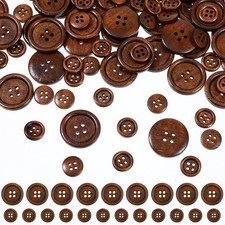 100Pcs Brown Color Wooden Buttons, 1/2 Inch and 1 Inch 4 Hole Round Wood Sewi...
