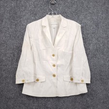 Banana Republic Womens 8 White Linen Blend Blazer Jacket 3/4 Sleeve Career