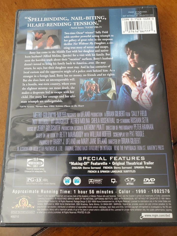 Not Without My Daughter DVD 1990 Sally Field Alfred Molina - Image 2 of 2