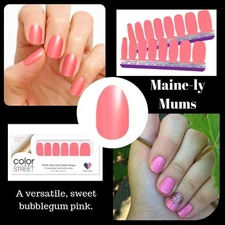 Color Street Maine-ly Mums Nail Polish Strips Set Solid Bubblegum Pink NEW