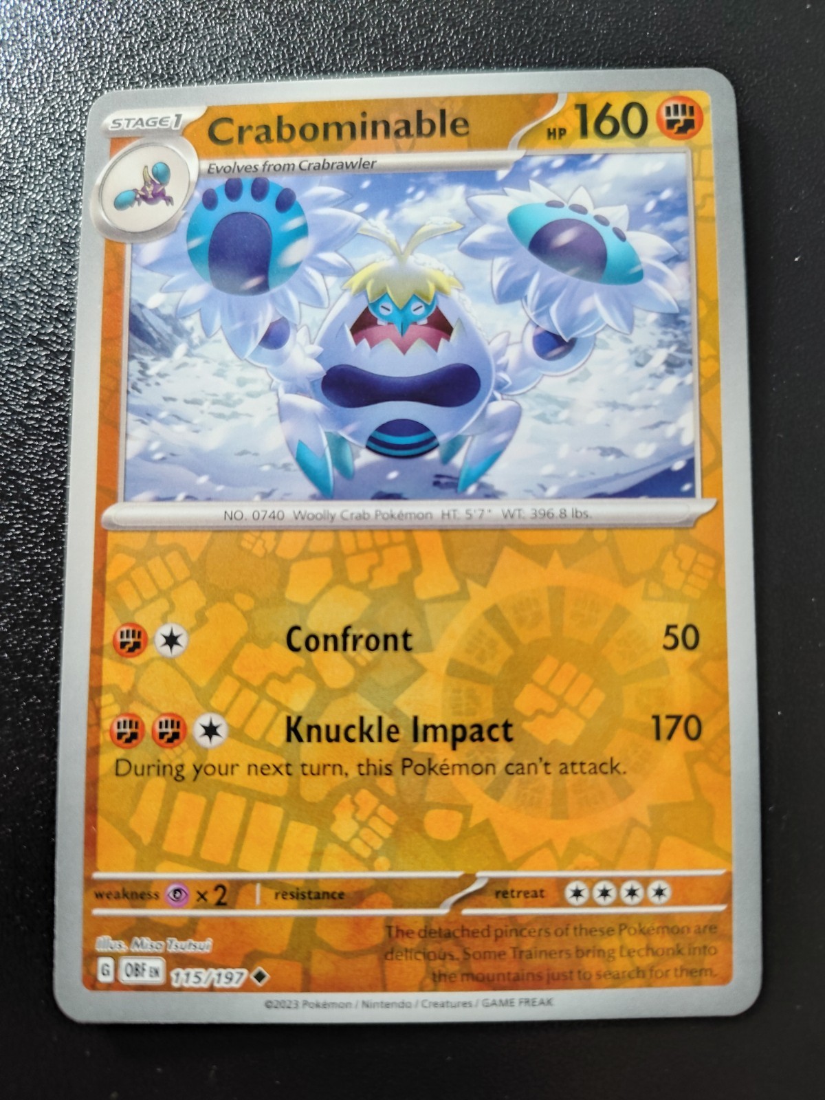 Pokemon Obsidian Flames Crabominable Reverse Holo Uncommon Card 115/197 NM