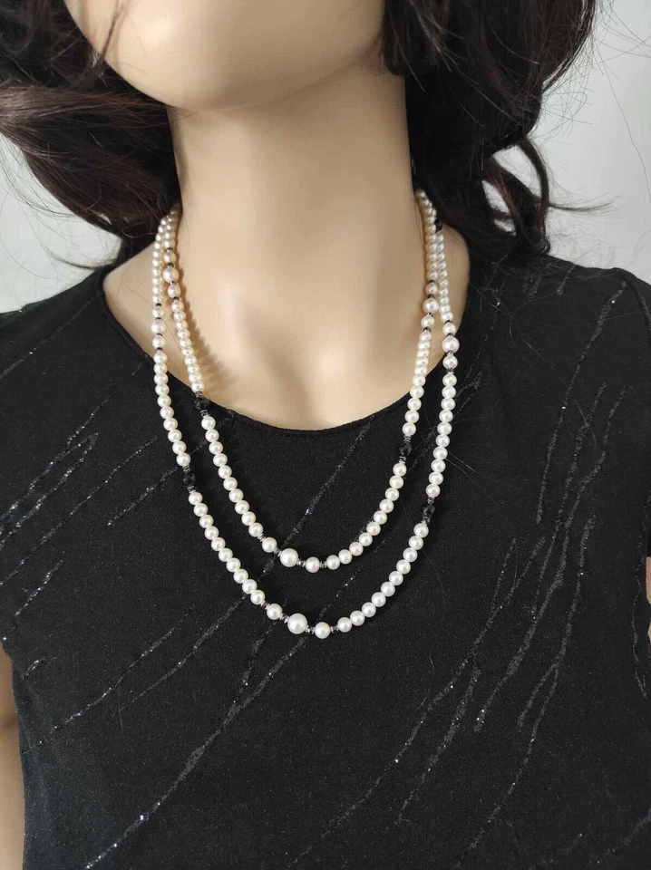 Collana Lunga Perle Acqua Dolce e Oro Bianco - Immagine 4 di 4