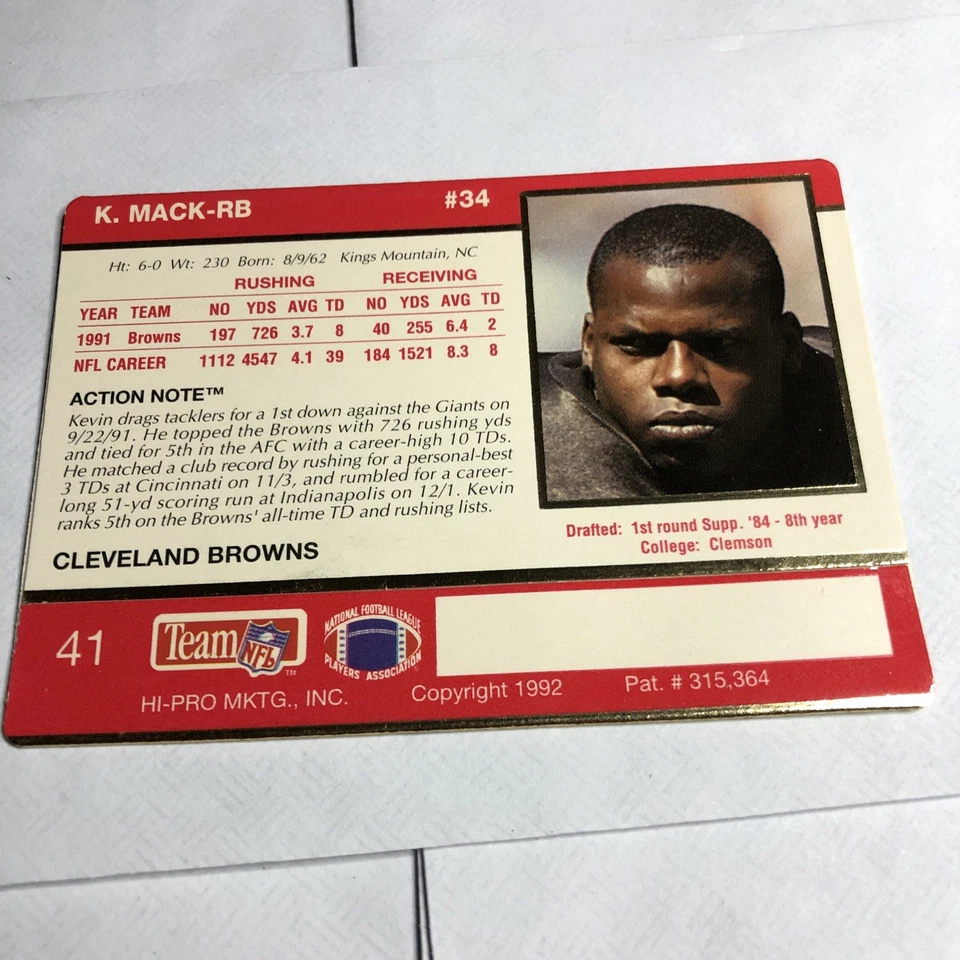Kevin Mack Signed Action Packed 1992 #41 Browns NFL Auto Card - Image 2 of 2