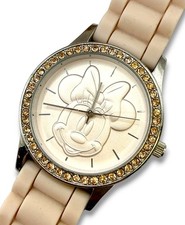 Disney Minnie Mouse Watch Blush Pink Rhinestones Bezel Silicone New Battery