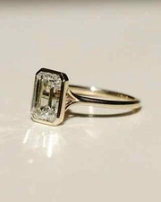 Bezel Set 3 Ct Emerald Cut IGI Certified Lab Grown Diamond Ring 14k Yellow Gold