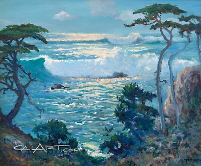 1950s Frank Montague Moore Carmel California Coast Oil Painting Listed Artist