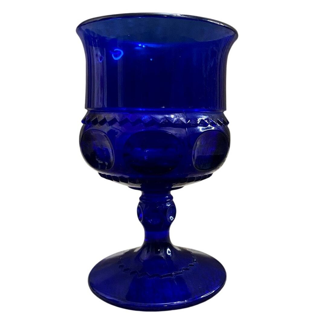 Set of 6, Vtg Kings Crown Cobalt Blue Thumbprint Cordial Glasses
