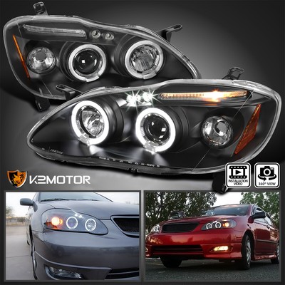 For 03 08 Toyota Corolla Black Led Halo Projector Headlights Left Right Ebay