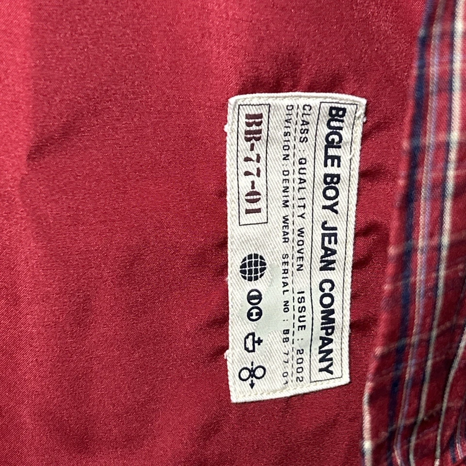 Camisa de vestir informal Bugle Boy para hombre M roja a cuadros bloques de colores Foto 3 de 4