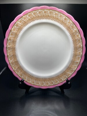 Vtg Royal Worcester 8.5'' dessert bread & butter salad Pink Brown Gilt Bone China