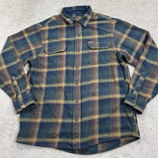 ORVIS Jacket Shirt Mens Medium Heavy Flannel Blue Plaid Shacket Pockets Outdoors