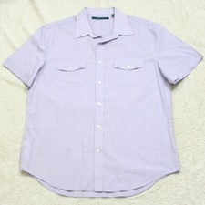 Large Perry Ellis Blue Cotton Two Pocket Man's Dress Shirt Short Sleeve 1-820