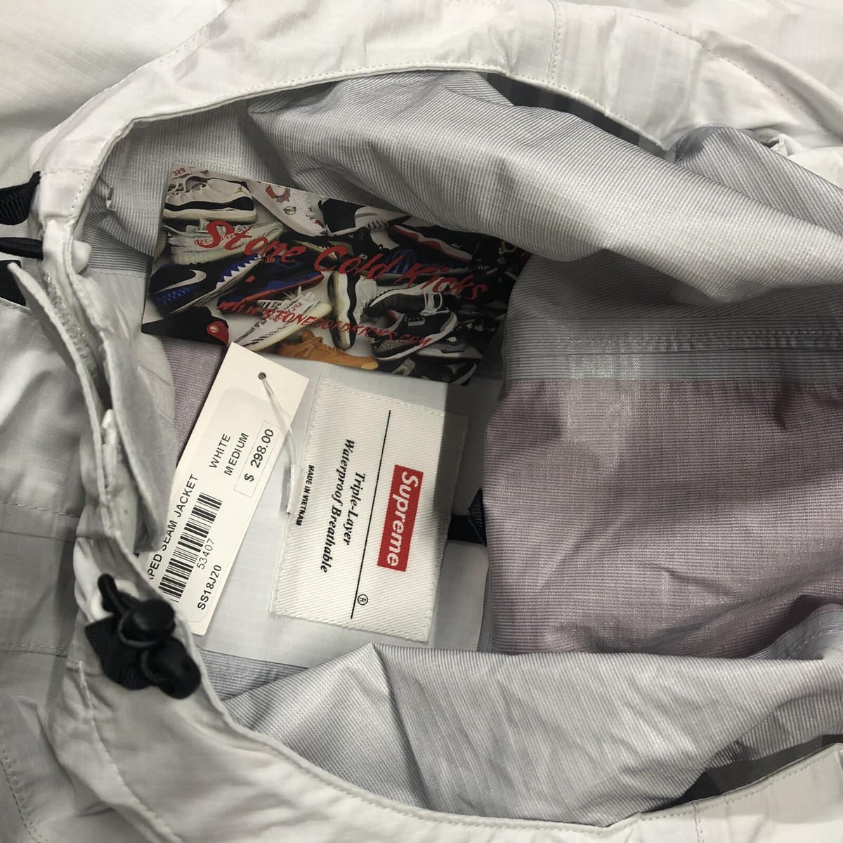 Supreme Taped Seam Jacket White Red SS18 Spring Lightweight