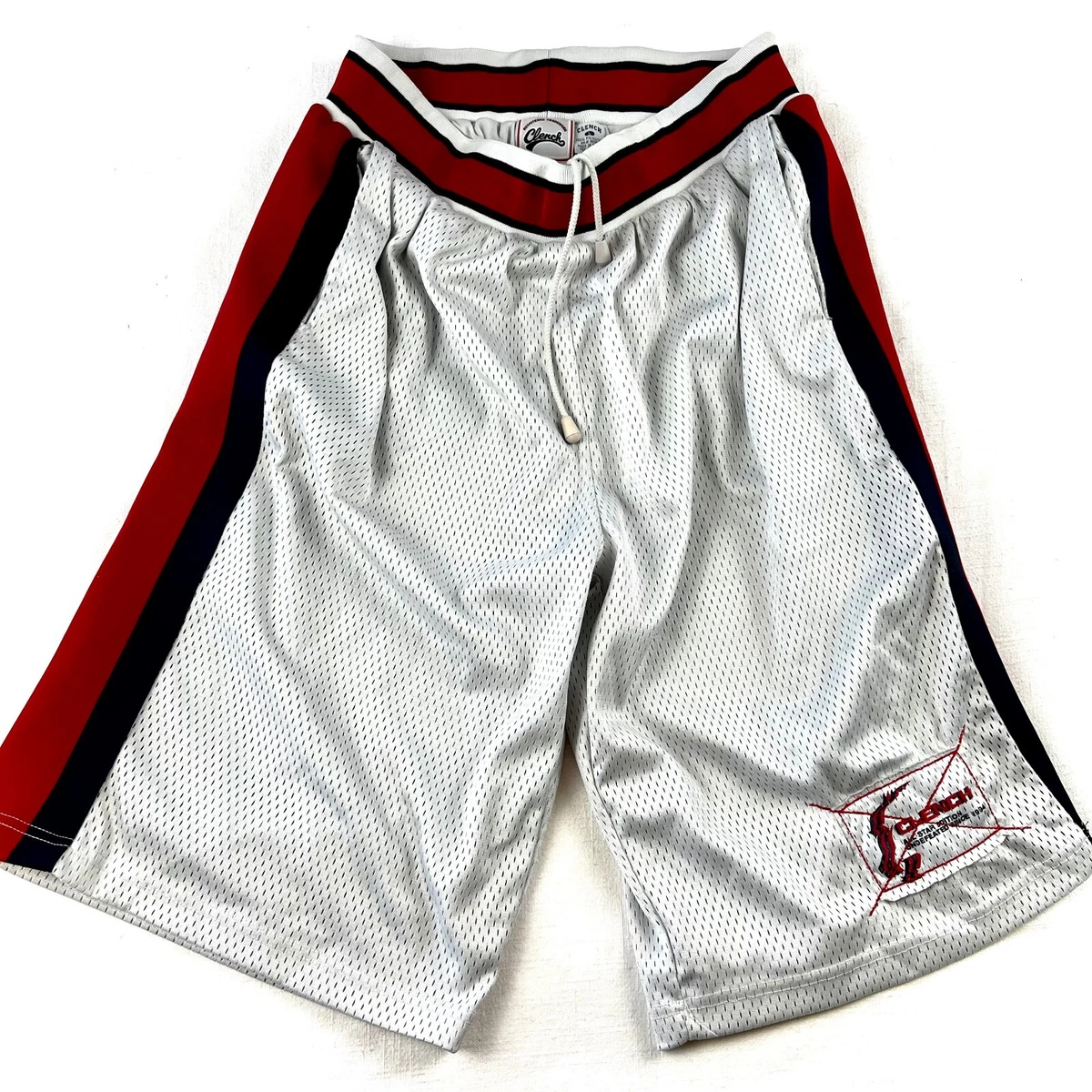 Clench Mens Mesh Basketball Shorts White Red Black stripe Size