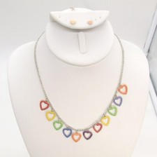 16" TCP The Children's Place Glitter Enamel Hearts Necklace  Claire's Earrings