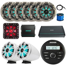 Kicker Kmc2 Receiver, 6x 8" Led Silver Speakers, 10" Charcoal Sub, Amp, Extras