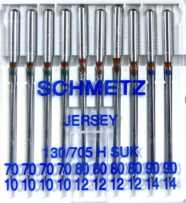 10 Schmetz Nähmaschinennadeln Jersey 130/705H SUK, Sortiment 4x70, 4x80, 2x90