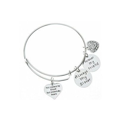 Best Friend Charm Bangle Bracelet for Women, Always Sister Forever My Friend