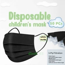 [Black] For KIDS Children 50 PCs Disposable Face Mask 3-Ply Earloop Mouth Cover