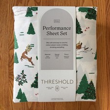 Threshold FULL 400Thread Count Performance Holiday Sheet Set Green Holly COTTON