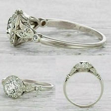 Art Deco Style 2Ct Round Cut Lab Created Diamond Engagement Ring Sterling Silver