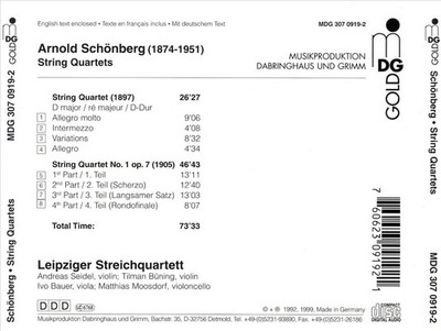 LEIPZIGER STREICHQUARTETT SCHÖNBERG: STRING QUARTETS D MAJOR (1897) & OP. 7 (190