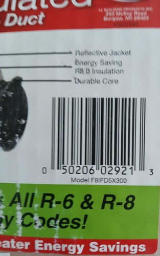Master Flow F8IFD5X300 5" 25' Insulated Flexible Duct R8 Silver Jacket NEW - Picture 3 of 3