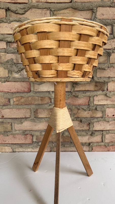 Vintage Tripod Wicker Plant Stand Fern Stand 22" h x 12" d MCM