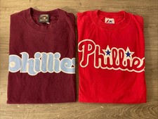 Lot of 2 Philadelphia Phillies Majestic Men's T-Shirts Maroon Retro & Classic