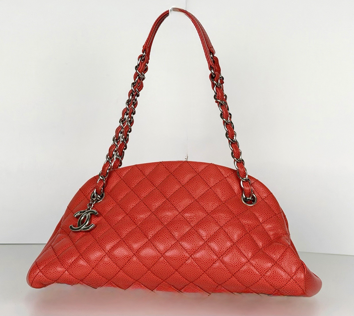 Chanel Medium Just Mademoiselle Bowling Bag in Red Caviar Leather