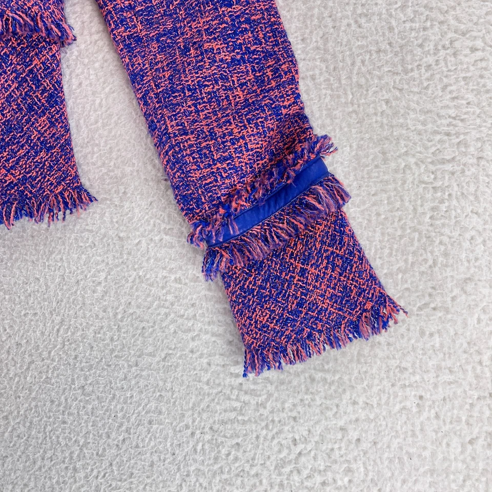 Chaqueta Alexis Blazker Mujer Talla XS Púrpura Azul Flecos Tweed Abierta Manga Larga Foto 4 de 4