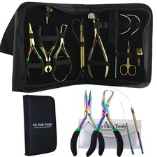 Gold Hair Extension Tools Kit   Nano  Micro Beads, Tape-In Loop Tool  Needles