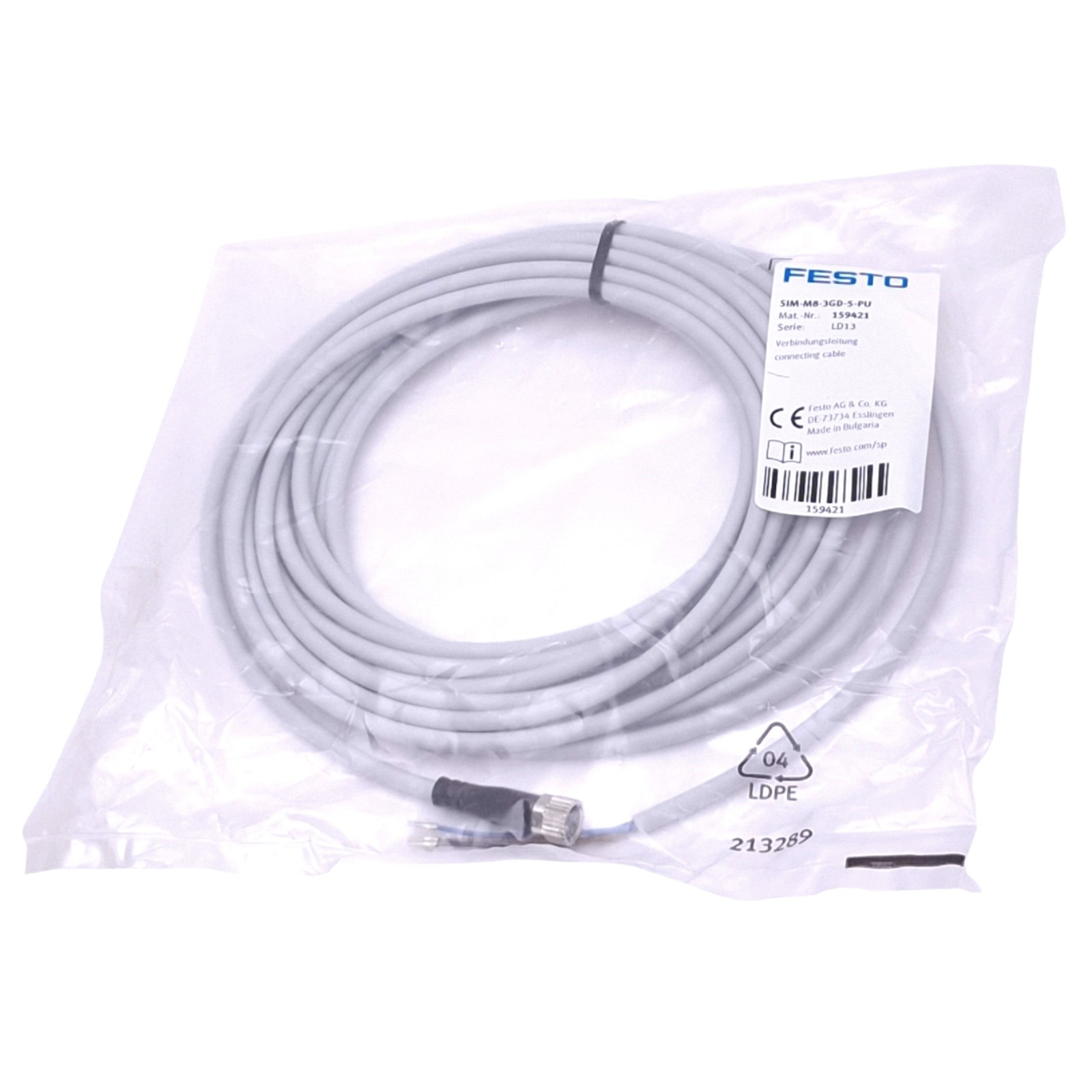 Festo SIM-M8-3GD-5-PU Sensor Cable, M8 3-Pin Female, 60V 4A Max, 5 Meter