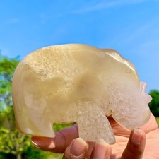262G Natural Grey Agate Crystal Cave Hand-Carved hippopotamus Quartz Gem Healing