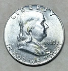 1963 Denver Mint Franklin Half Dollar-AU-90% Silver-FREE SHIPPING!