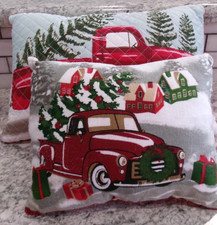 Red Truck Classic Throw Pillows, Hand-Made, Cloth 11" x 8" & Quilted - 14" x 9"