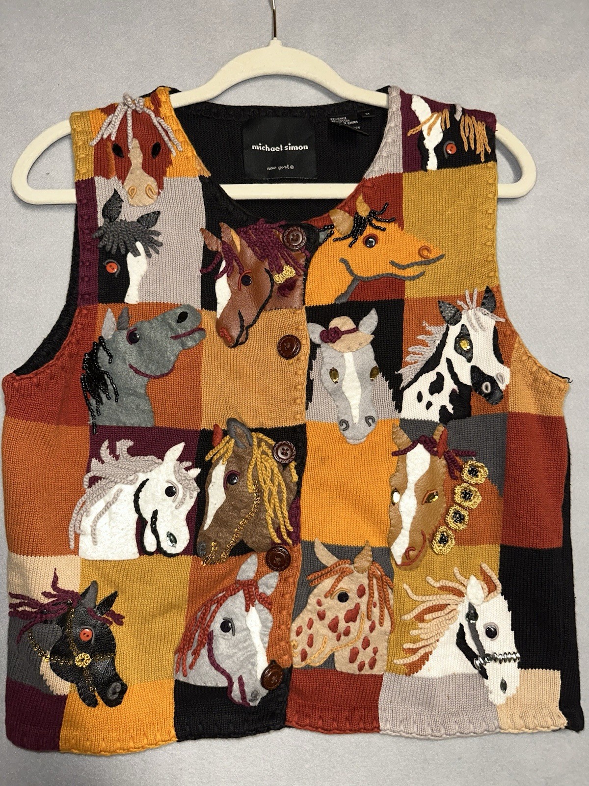 Michael Simon Vintage Patchwork Sweater Vest Embr… - image 2