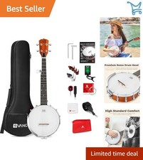 5 String Mini Banjo 26 Inch Travel Kit with Remo Head Open  Closed Back