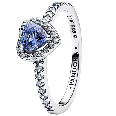 PANDORA Schmuck Silber Damenring Funkelndes Erhabenes Herz Blau 198421C05 - Bild 1 von 2