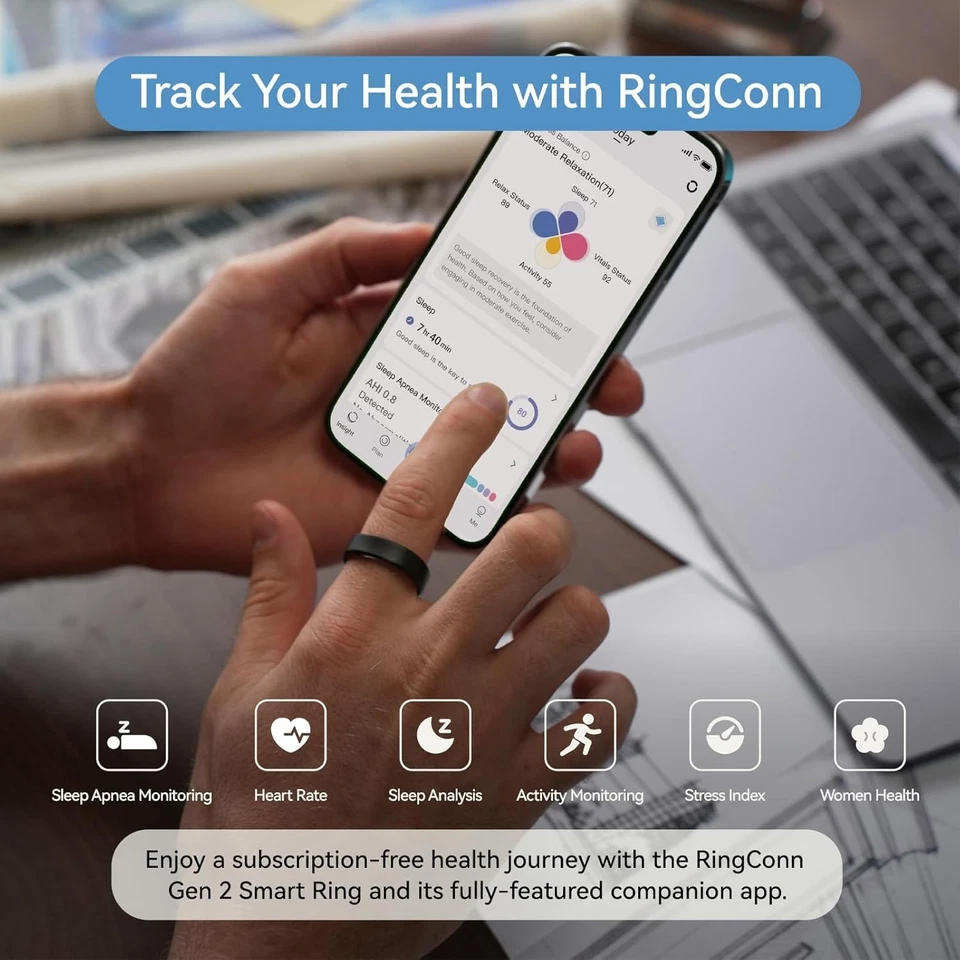 RingConn Gen 2 Sleep Apnea Monitoring, No APP Subscription, 12-Day Black, Size 8 - Image 3 of 4