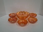 Vintage Jeannette Glass marigold Carnival glass bowls Crackle design 5 bowl set!