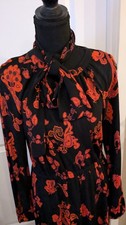 Tory Burch Midi Dress Black Mountain Paisley Bow Long Sleeve Chiffon Size M