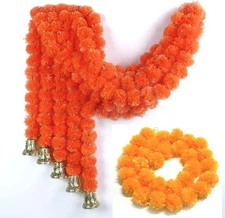 Artificial Marigold Garland with Bells Multi Pack for Pooja Temple Wedding Decor