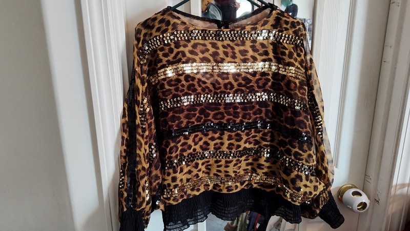 Andre'e Gaye For The Shirt Off My Back. Small Vintage Sequence Leopard Blouse.