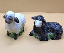 Vintage Sheep Salt Pepper Shakers Black White Ceramic Lamb Figurines