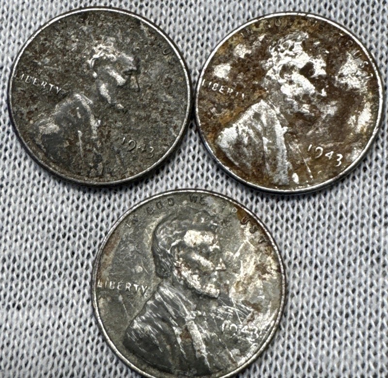 #3I: (New Low $) Set of 3 1943 Rare Steel Lincoln Wheat Cent~You Grade~Bid Now