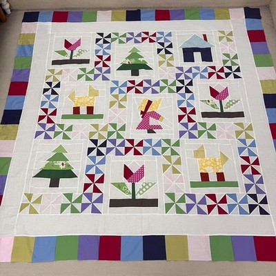 Handmade Sunbonnet Sue Girl Cotton Fabric Queen Size Patchwork quilt top/topper
