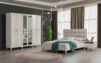WeißE Schlafzimmer MöBel Holz Glasschrank Textil Doppelbett Nachttische