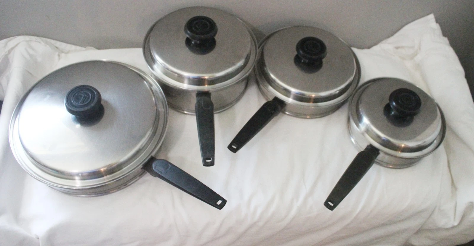 VINTAGE LIFETIME COOKWARE USA STAINLESS STEEL LOT OF 4 POTS PANS SKILLET W/LIDS