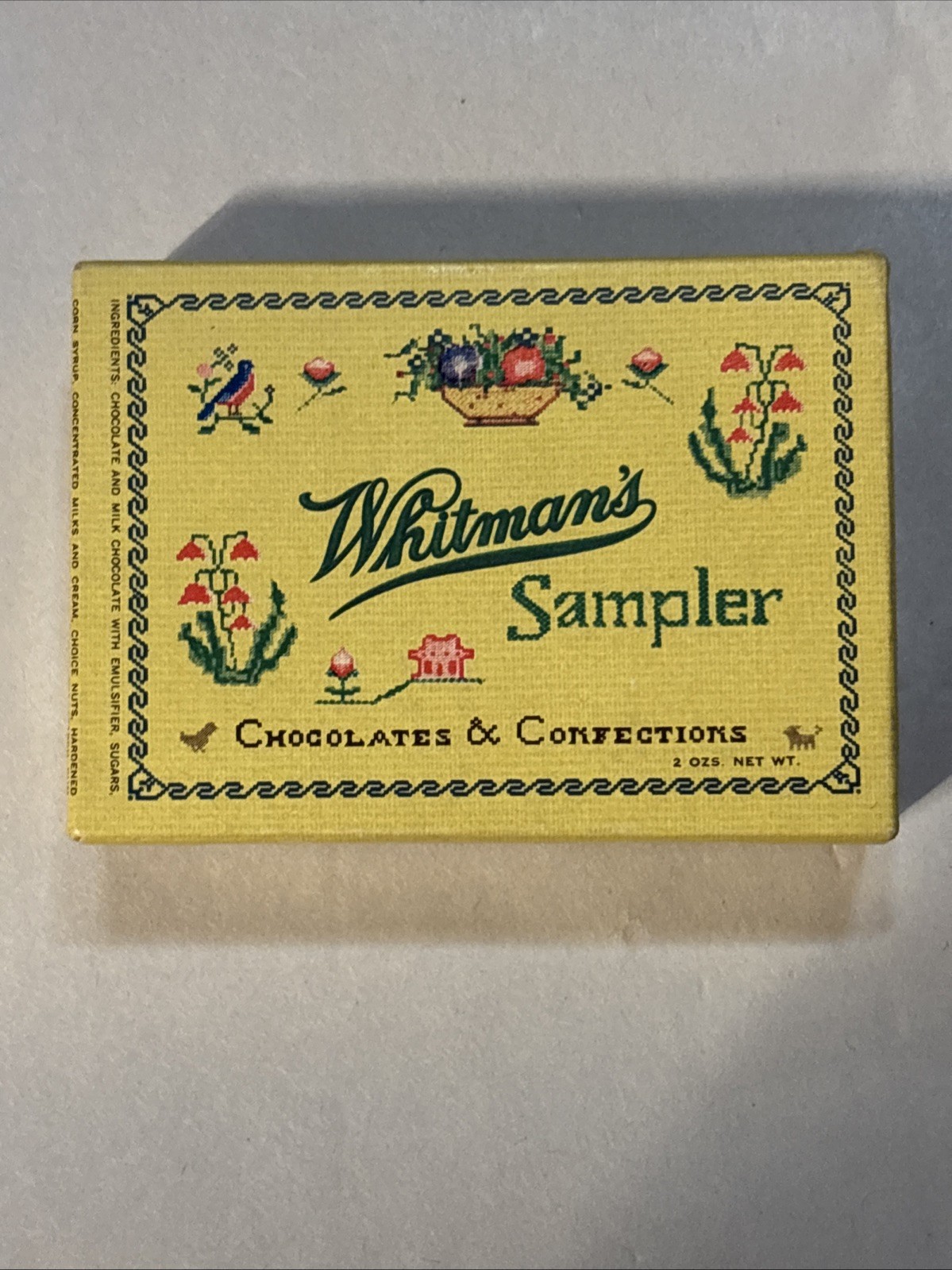 Vintage Whitman's Cross Stitch Sampler Cardboard Candy Box Chocolate Confections
